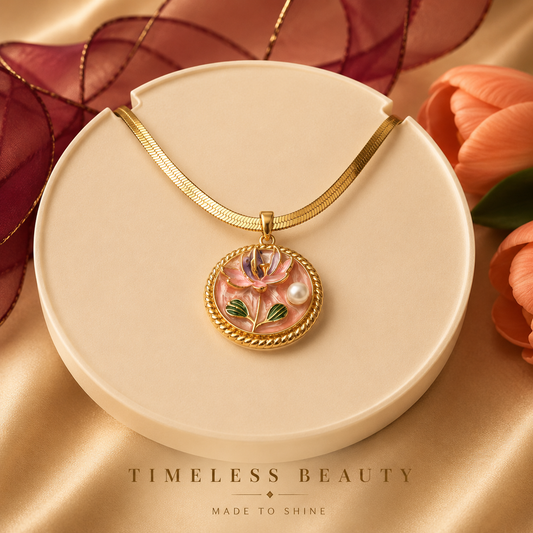 Floral Medallion Gold Necklace – Vintage Bloom Pendant (Waterproof & Tarnish-Free)