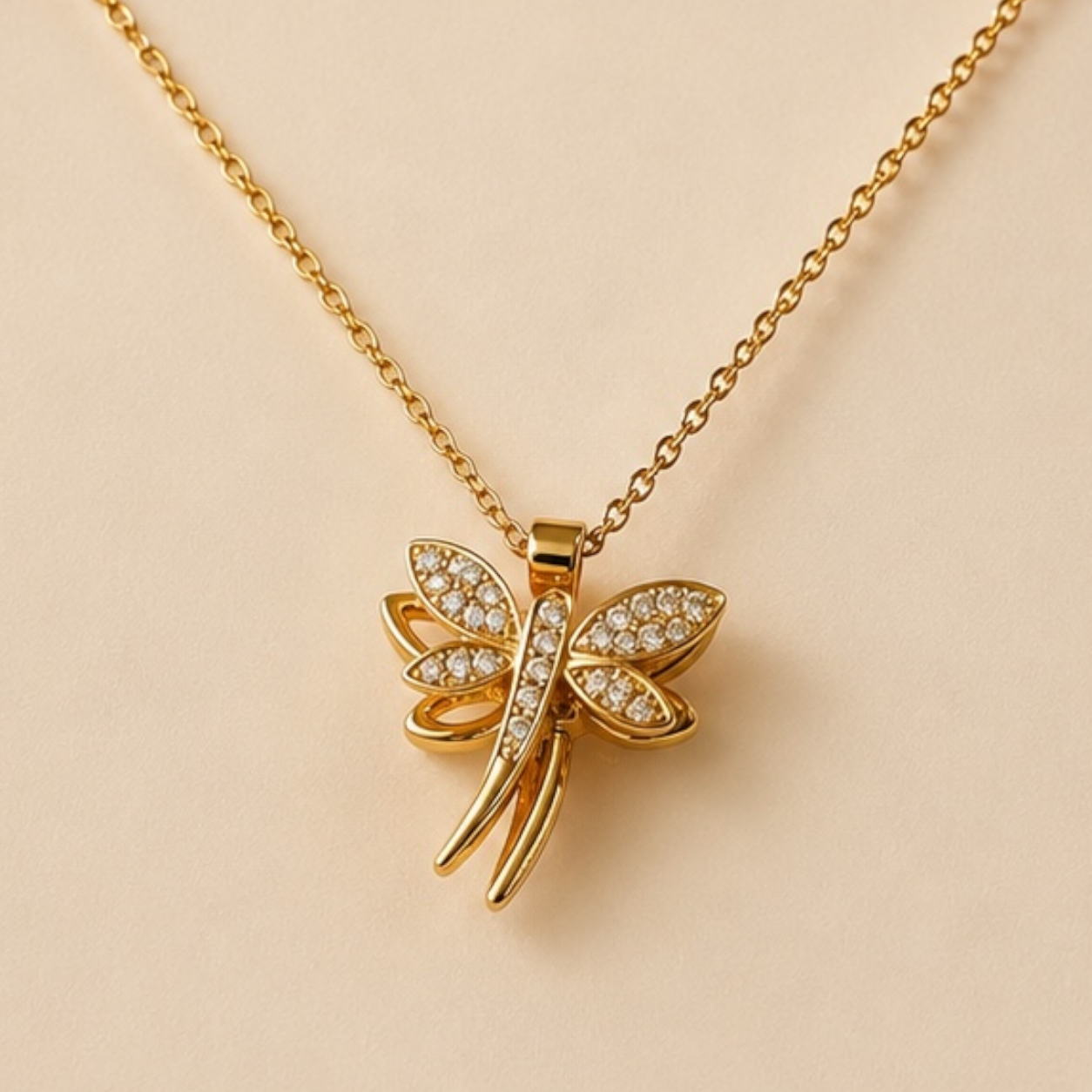 Golden Dragonfly Crystal Necklace – Luxe Sparkle Edition