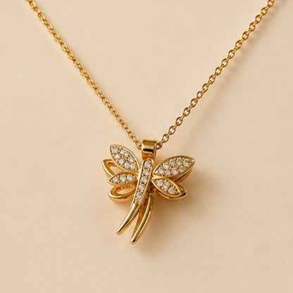 Golden Dragonfly Crystal Necklace – Luxe Sparkle Edition