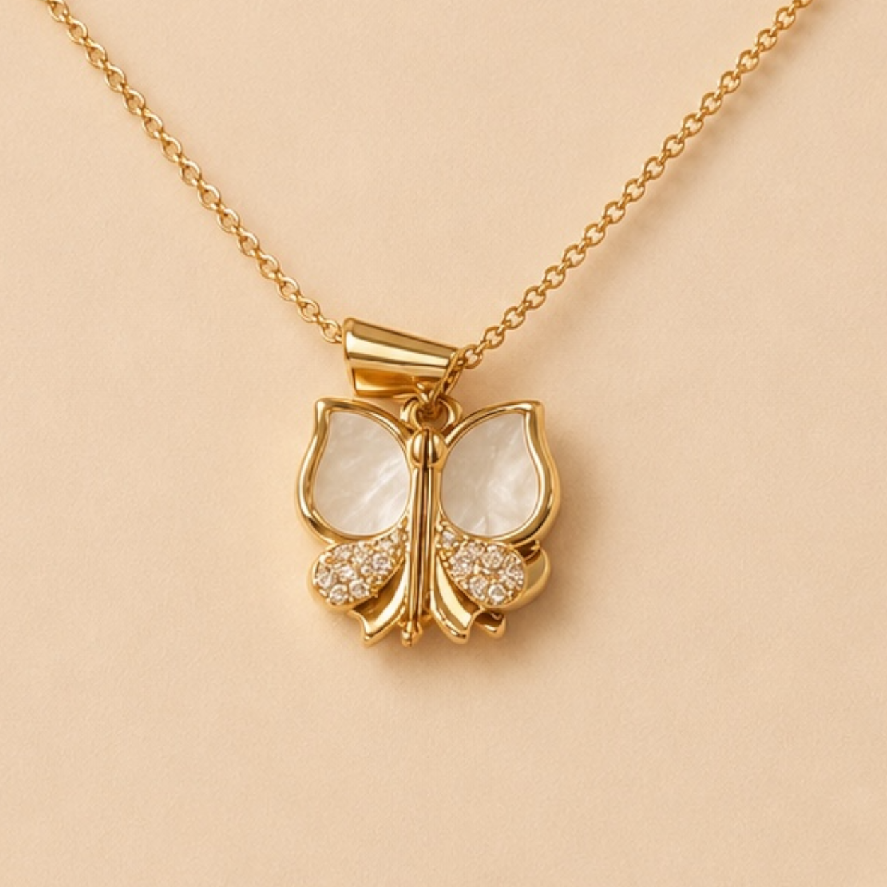 Golden Butterfly Pearl Necklace – Luxe Charm Edition