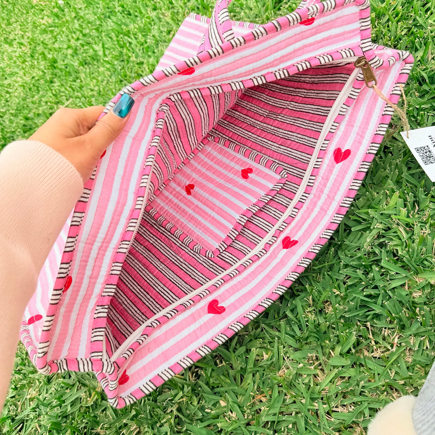 Sweetheart Handmade Quilted Tote Bag | Pink Heart Cotton Shopper Bag | Everyday Tote