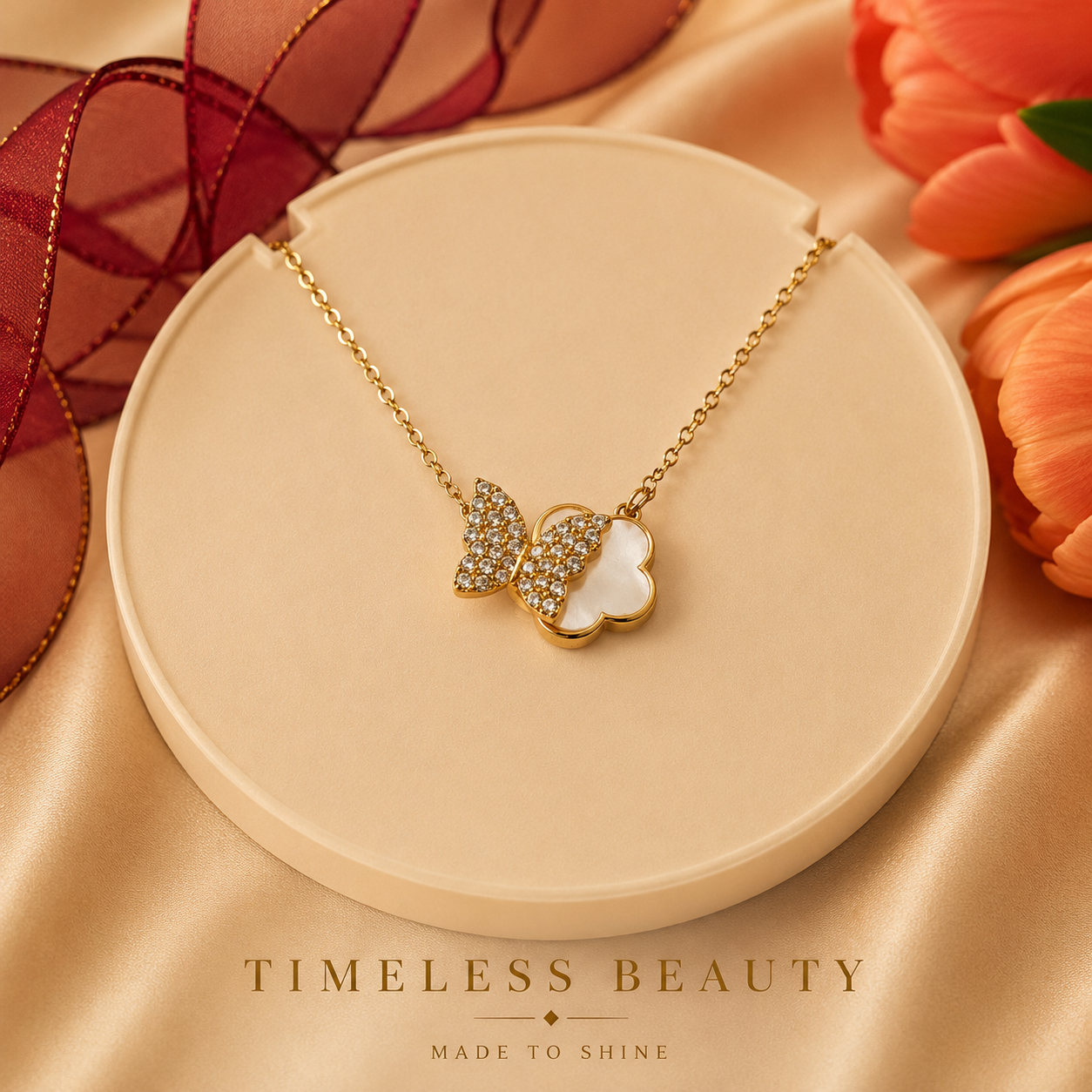 Golden Butterfly Duo Charm Necklace