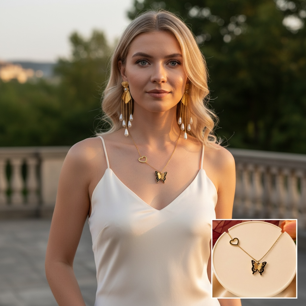 Butterfly Heart Charm Necklace – Gold Minimal Luxe