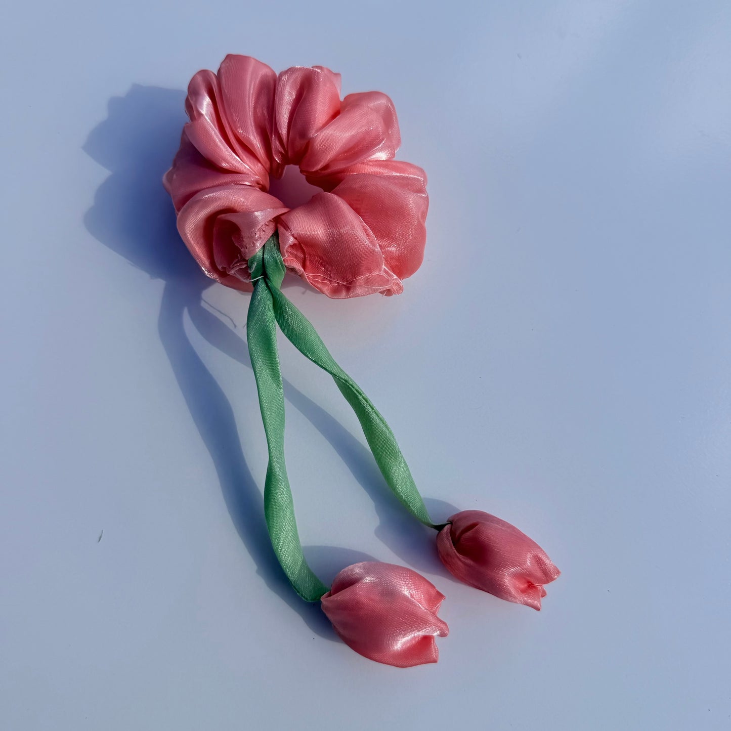 Organza Floral Scrunchie with Satin Tulip Tails | Handmade Hair Accessory
