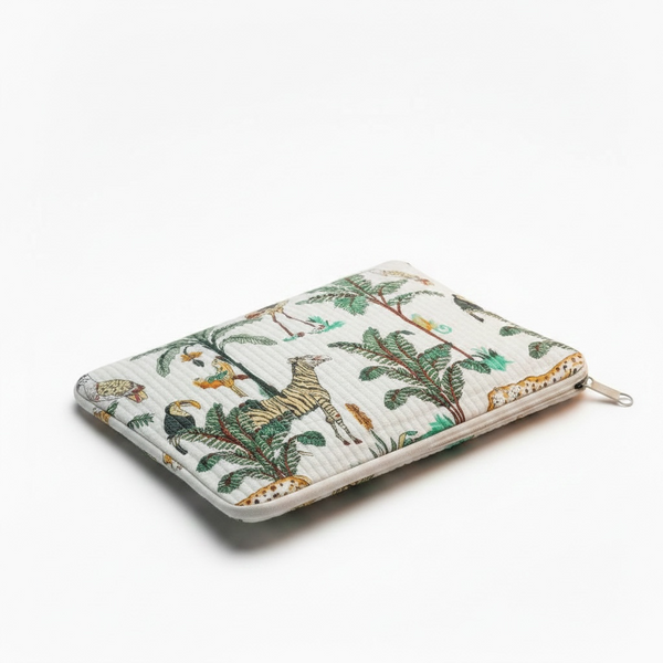 Safari Luxe Quilted Laptop Sleeve | Handmade Cotton Laptop Case | 15 Inch Laptop Cover