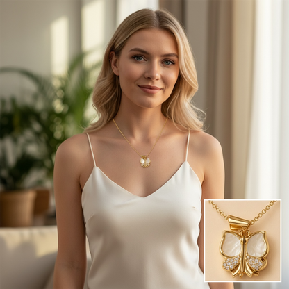 Golden Butterfly Pearl Necklace – Luxe Charm Edition