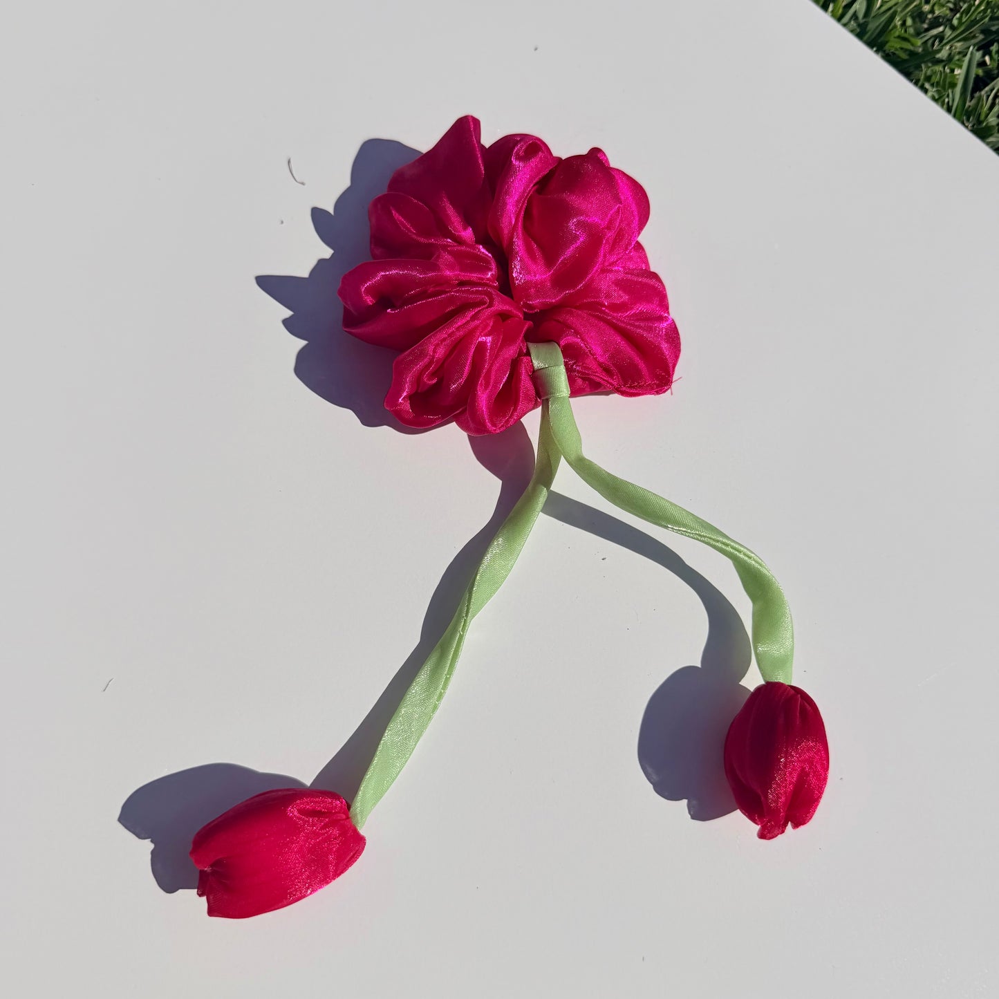 Organza Floral Scrunchie with Satin Tulip Tails | Handmade Hair Accessory