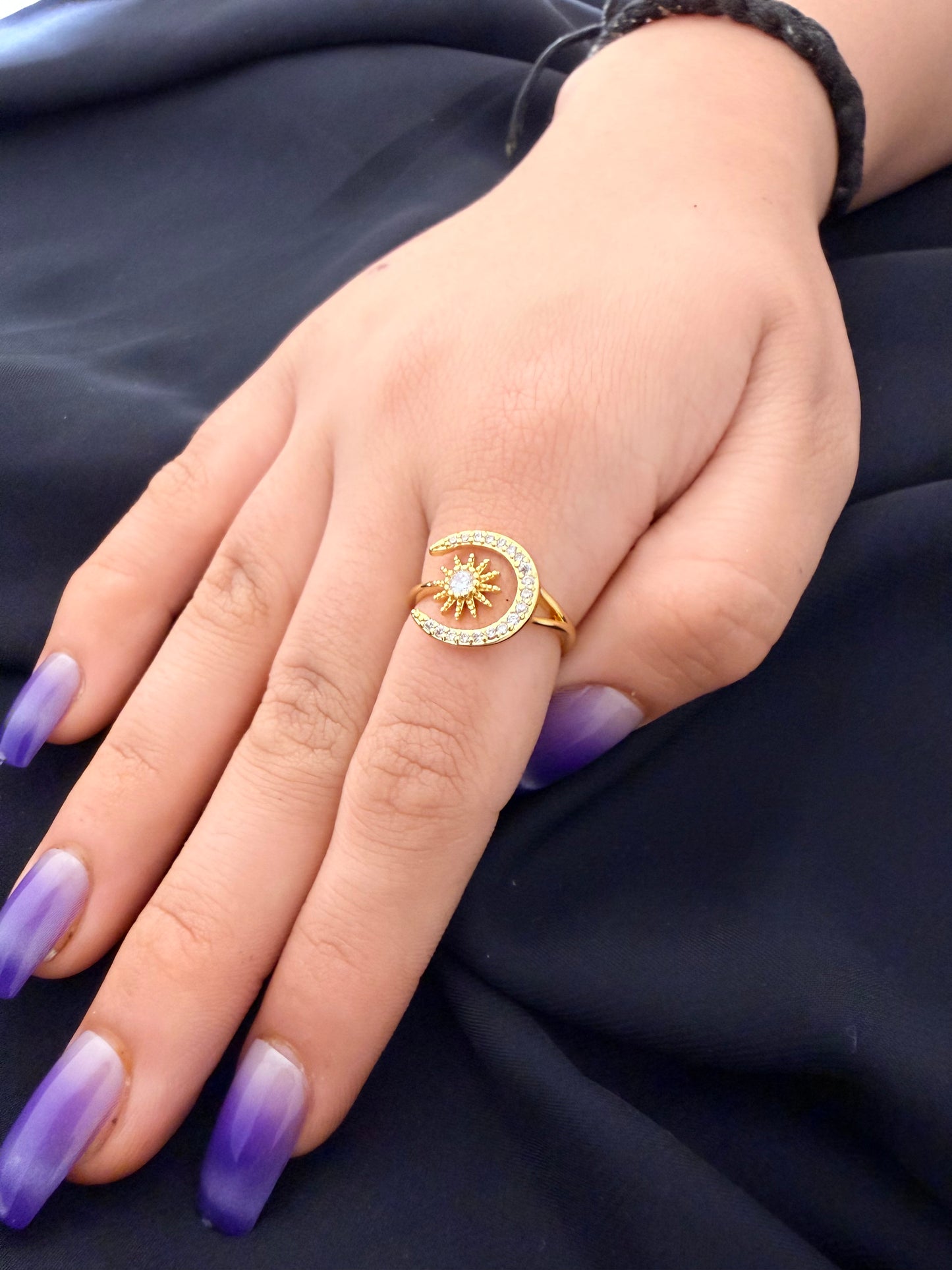 Celestial Sun & Moon Gold Ring – Adjustable Statement Ring