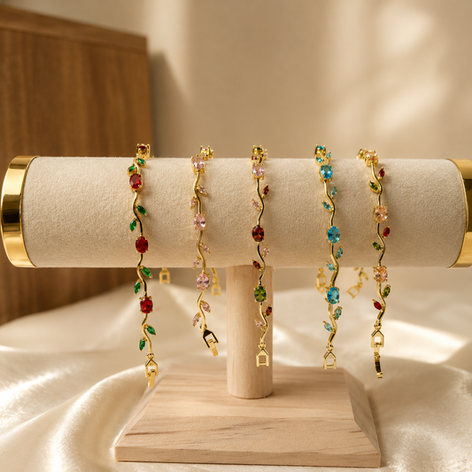 Tulip Gold Bracelet – Dainty Crystal Vine Bracelet (Waterproof & Tarnish-Free)