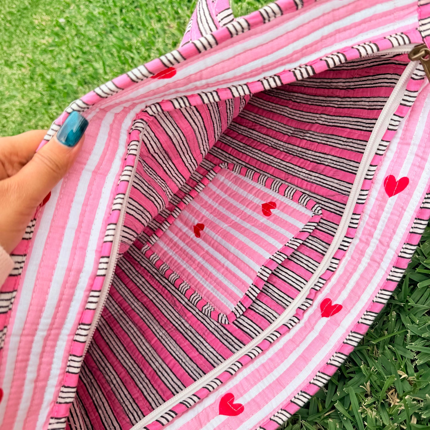 Sweetheart Handmade Quilted Tote Bag | Pink Heart Cotton Shopper Bag | Everyday Tote
