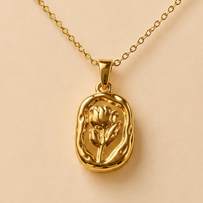 Golden Bloom Pendant Necklace – Vintage Rose Charm