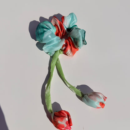 Floral Organza Tulip Scrunchie | Handmade Printed Hair Accessory