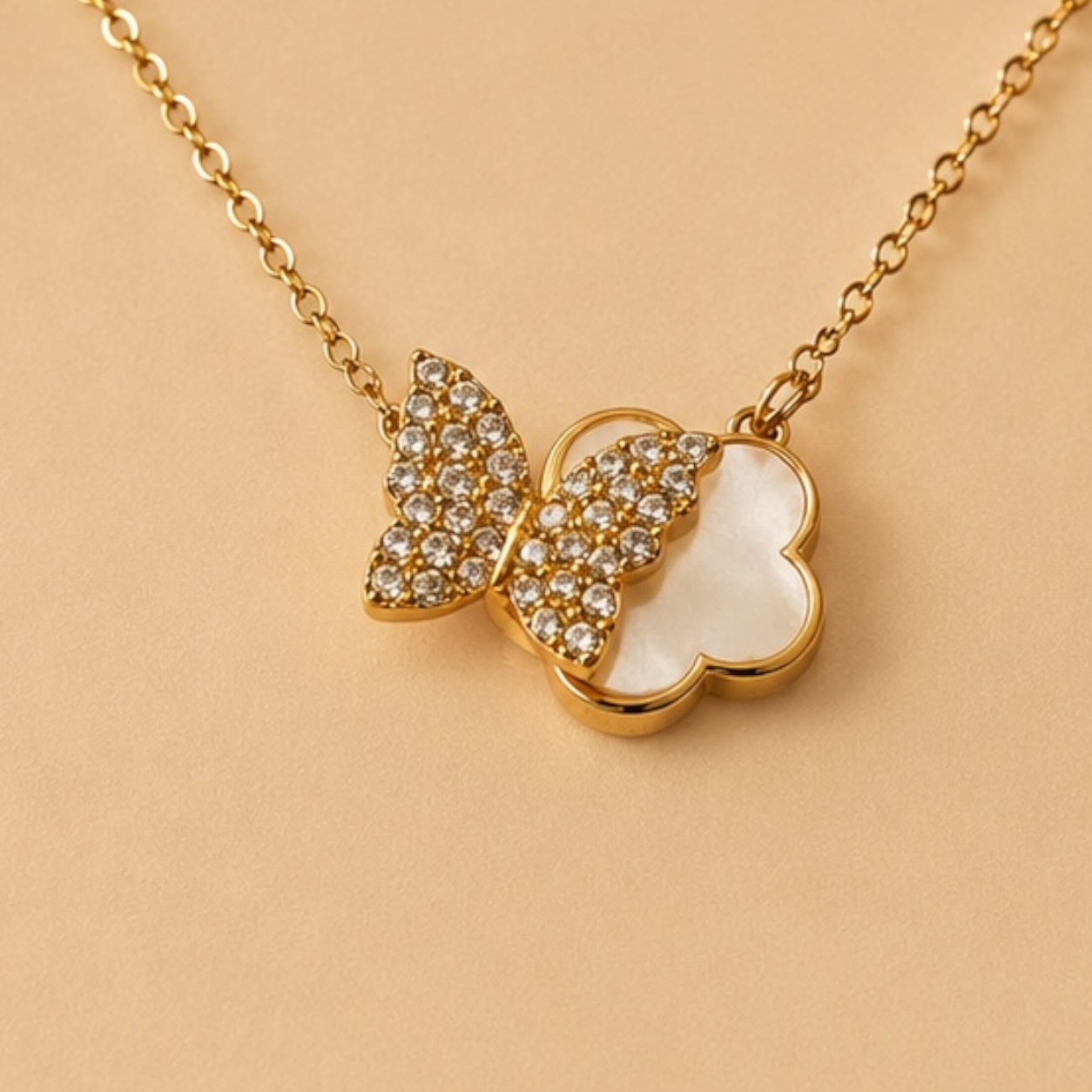 Golden Butterfly Duo Charm Necklace