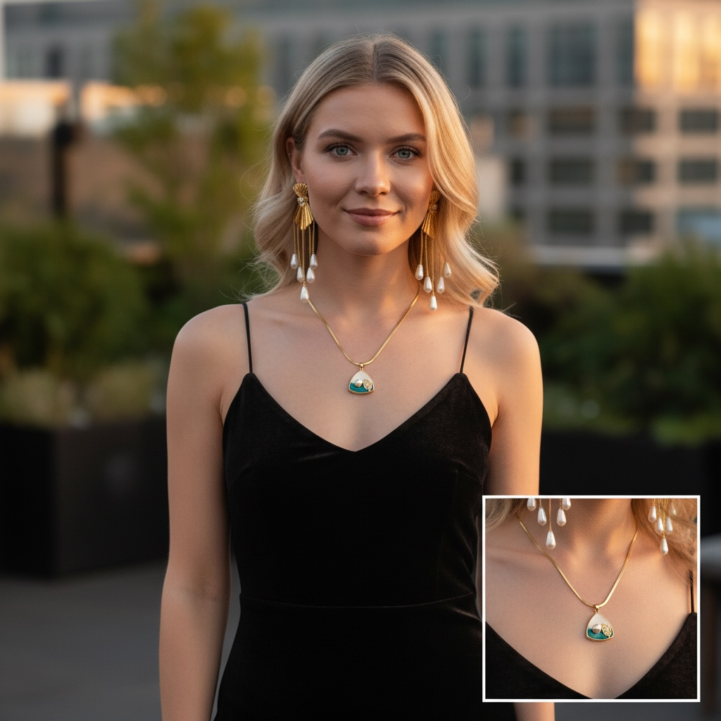 Emerald Pearl Luxe Necklace – Gold Statement Pendant