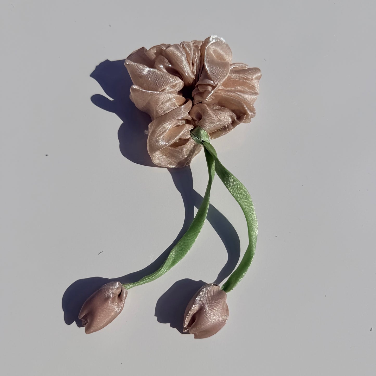 Organza Floral Scrunchie with Satin Tulip Tails | Handmade Hair Accessory