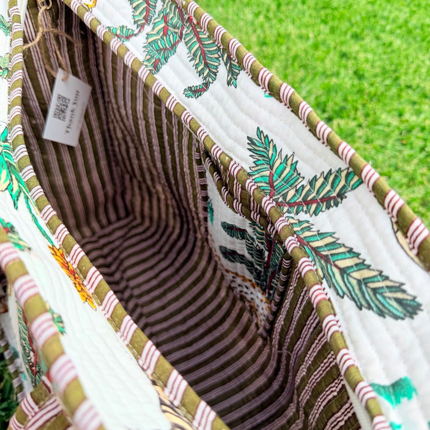 Safari Luxe Handmade Quilted Tote Bag | Large Cotton Shopper Bag | Indian Block Print