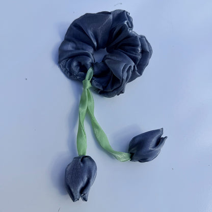 Organza Floral Scrunchie with Satin Tulip Tails | Handmade Hair Accessory