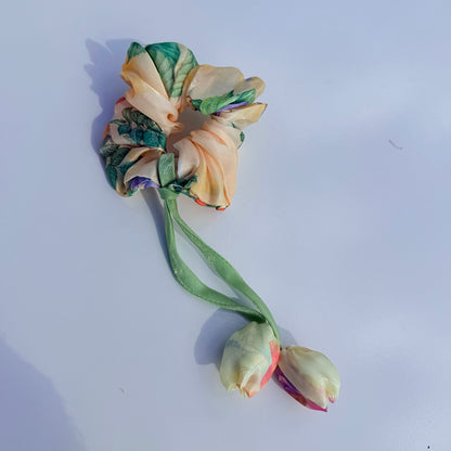 Floral Organza Tulip Scrunchie | Handmade Printed Hair Accessory