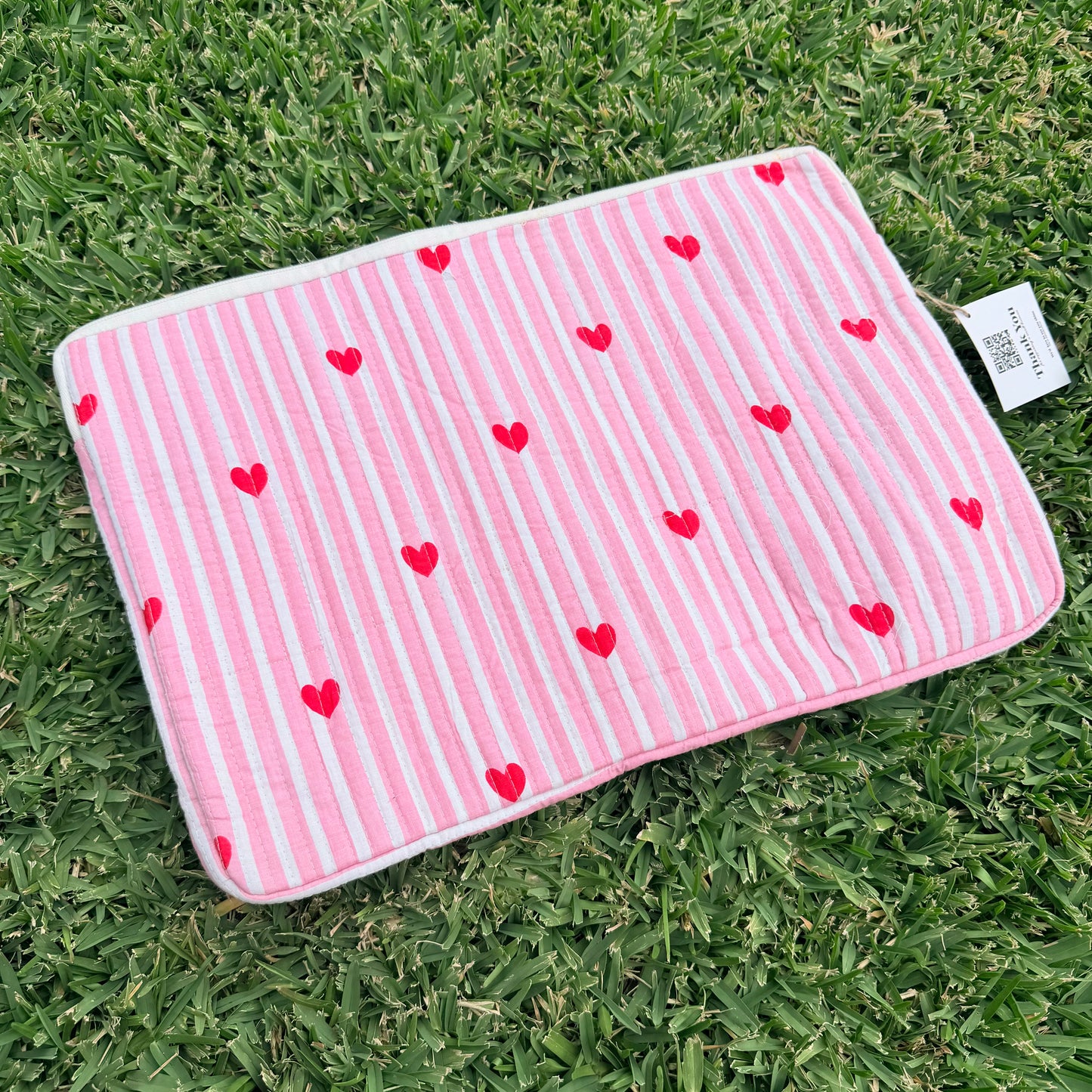 Sweetheart Quilted Laptop Sleeve | Pink Heart Cotton Laptop Case | Handmade Laptop Cover 15 Inch