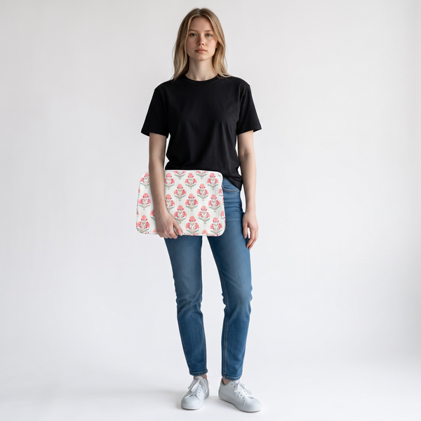Blush Bloom Quilted Laptop Sleeve | Handmade Floral Cotton Laptop Case | 15 Inch Laptop Cover