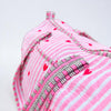 Pink Hearts Handmade Quilted Duffel Bag | Cotton Weekender Travel Bag | Indian Block Print