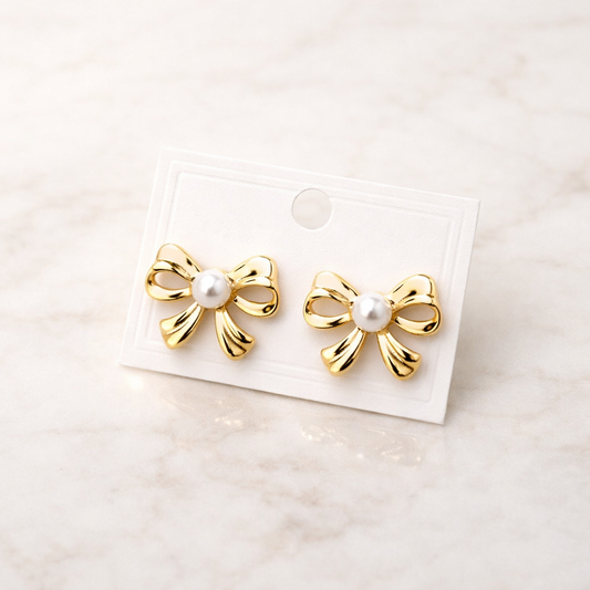 Golden Pearl Bow Studs