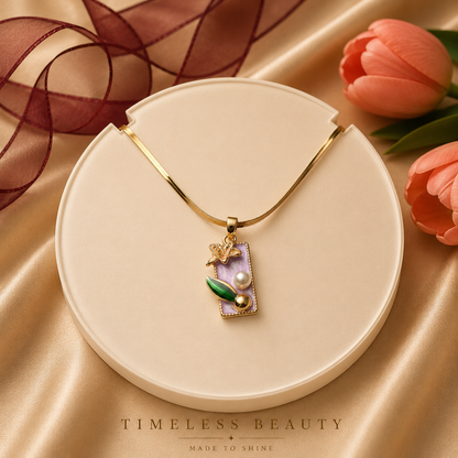Floral Charm Gold Necklace – Dainty Enamel Pendant (Waterproof & Tarnish-Free)