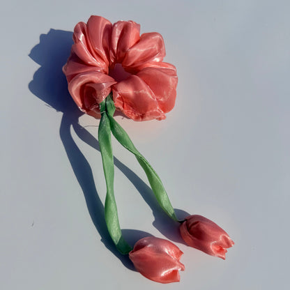 Organza Floral Scrunchie with Satin Tulip Tails | Handmade Hair Accessory