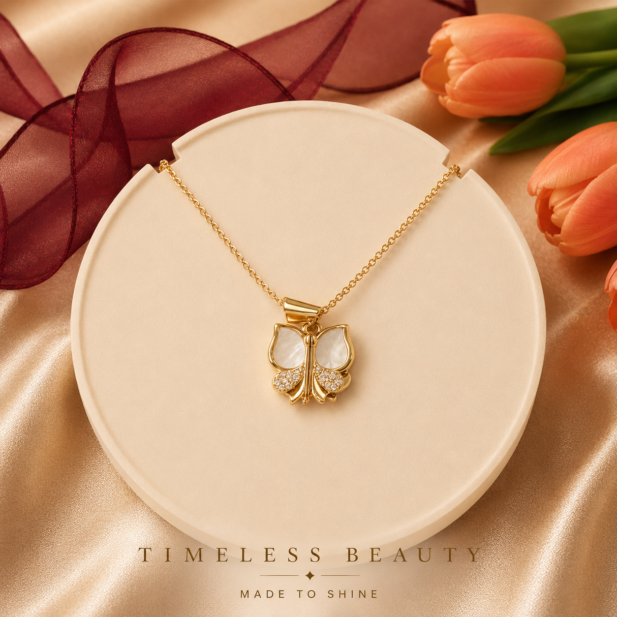 Golden Butterfly Pearl Necklace – Luxe Charm Edition
