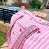 Pink Hearts Handmade Quilted Duffel Bag | Cotton Weekender Travel Bag | Indian Block Print