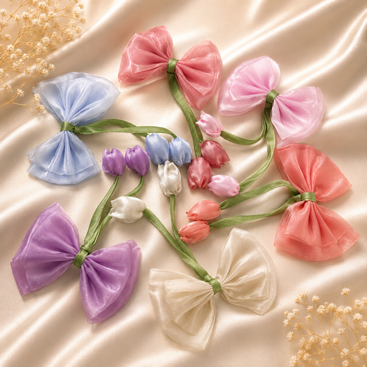 Bloom Bow Hair Clips – Organza Floral Collection