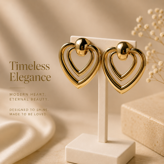 Golden Heart Statement Earrings 🤍✨