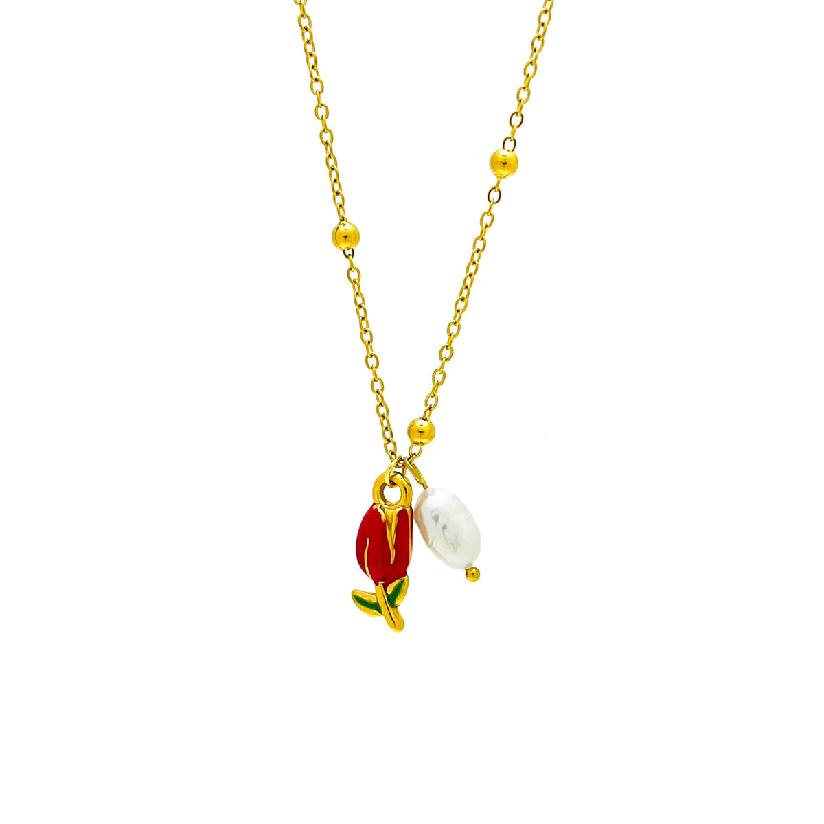 Rosé Pearl Charm Necklace