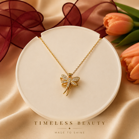 Golden Dragonfly Crystal Necklace – Luxe Sparkle Edition
