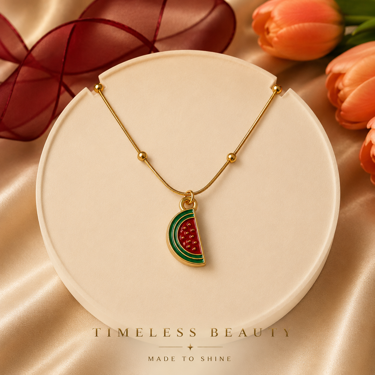 Watermelon Charm Necklace – Playful Gold Edition 🍉✨