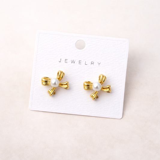 Golden Pearl Bow Studs