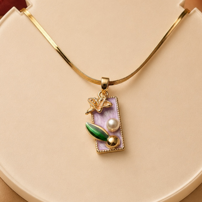 Floral Charm Gold Necklace – Dainty Enamel Pendant (Waterproof & Tarnish-Free)