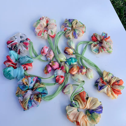 Floral Organza Tulip Scrunchie | Handmade Printed Hair Accessory