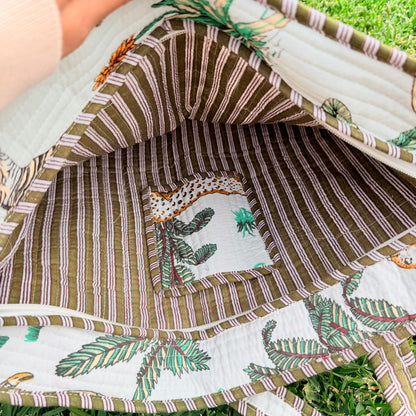 Safari Luxe Handmade Quilted Tote Bag | Large Cotton Shopper Bag | Indian Block Print
