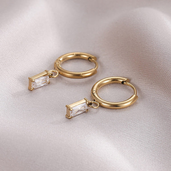 Baguette Drop Hoop Earrings