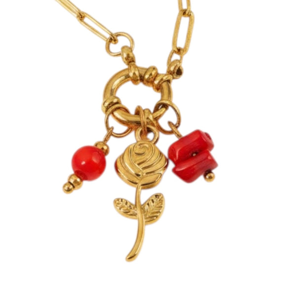 Scarlet Bloom Charm Necklace