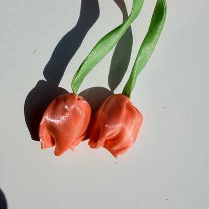 Organza Floral Scrunchie with Satin Tulip Tails | Handmade Hair Accessory