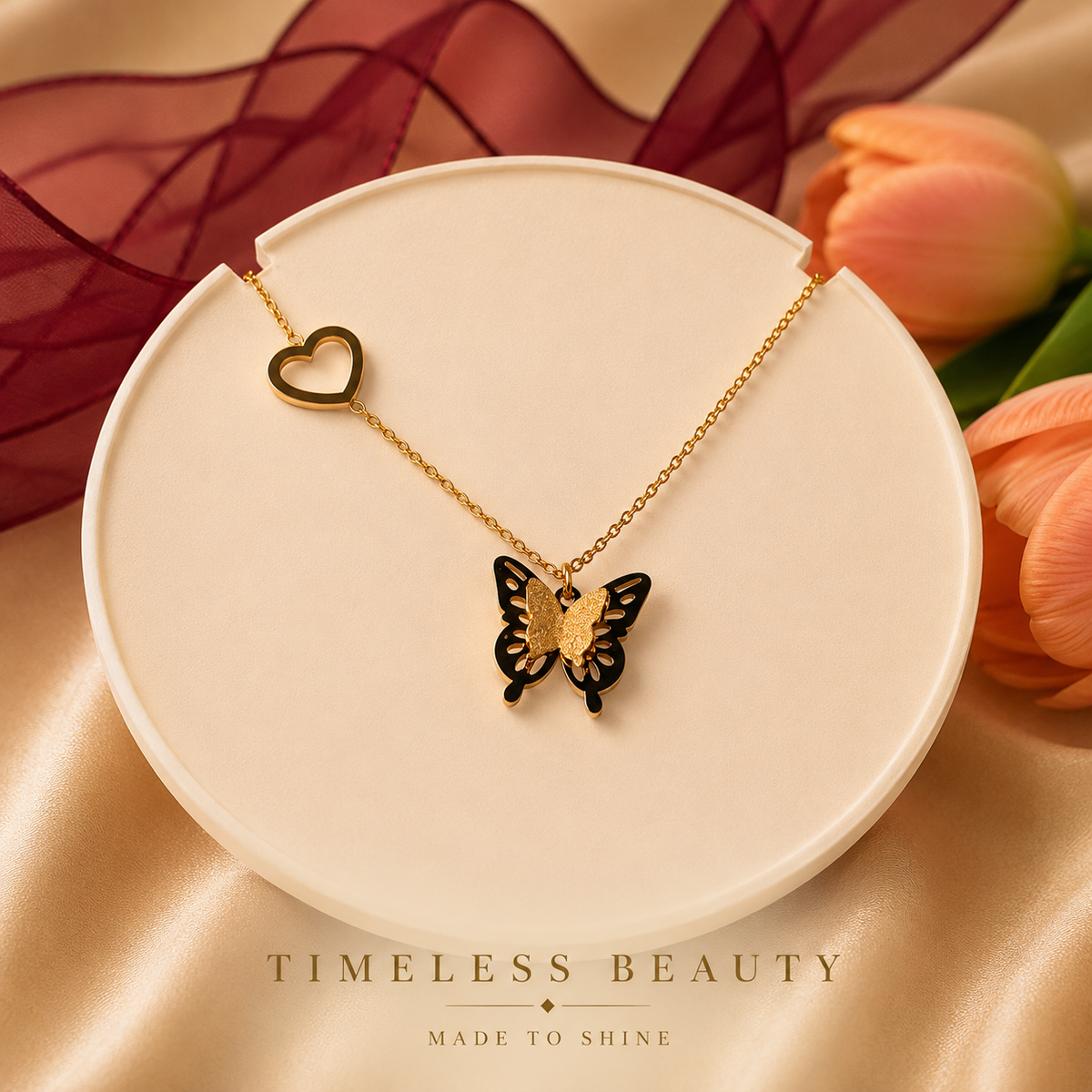 Butterfly Heart Charm Necklace – Gold Minimal Luxe