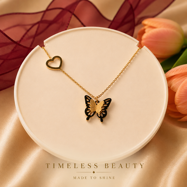 Butterfly Heart Charm Necklace – Gold Minimal Luxe