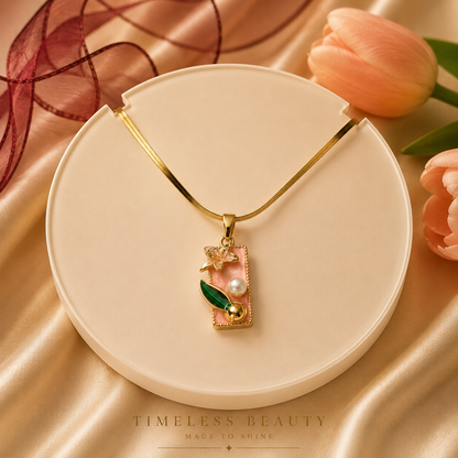 Floral Charm Gold Necklace – Dainty Enamel Pendant (Waterproof & Tarnish-Free)