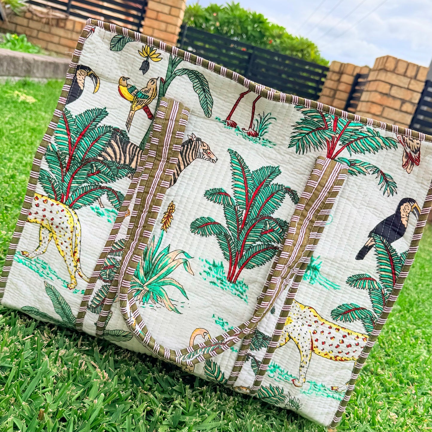 Safari Luxe Handmade Quilted Tote Bag | Large Cotton Shopper Bag | Indian Block Print