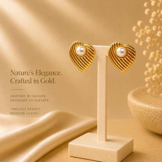 Golden Pearl Leaf Earrings ✨