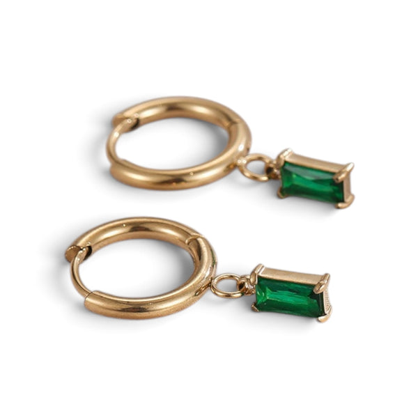 Baguette Drop Hoop Earrings