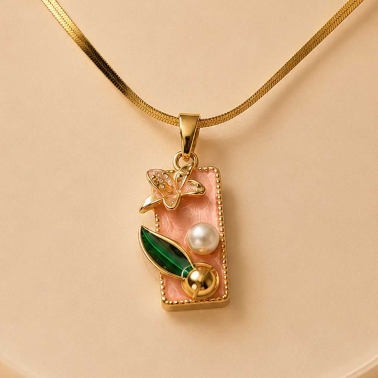 Floral Charm Gold Necklace – Dainty Enamel Pendant (Waterproof & Tarnish-Free)