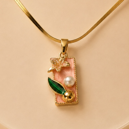 Floral Charm Gold Necklace – Dainty Enamel Pendant (Waterproof & Tarnish-Free)